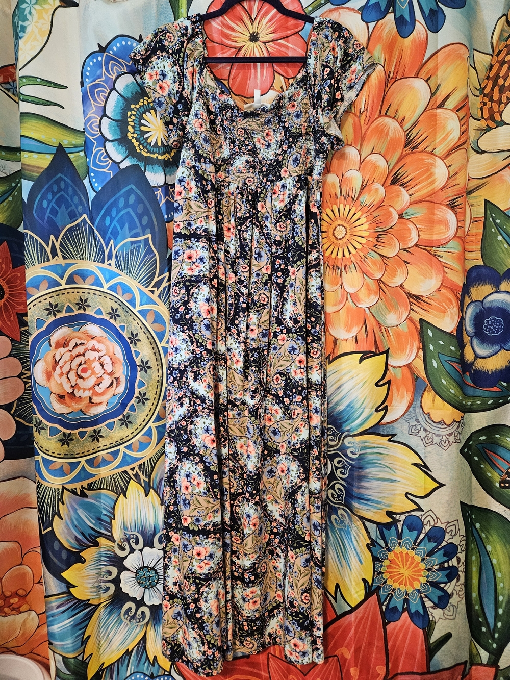 Floral Maxi Dress in Navy, Coral & Cream